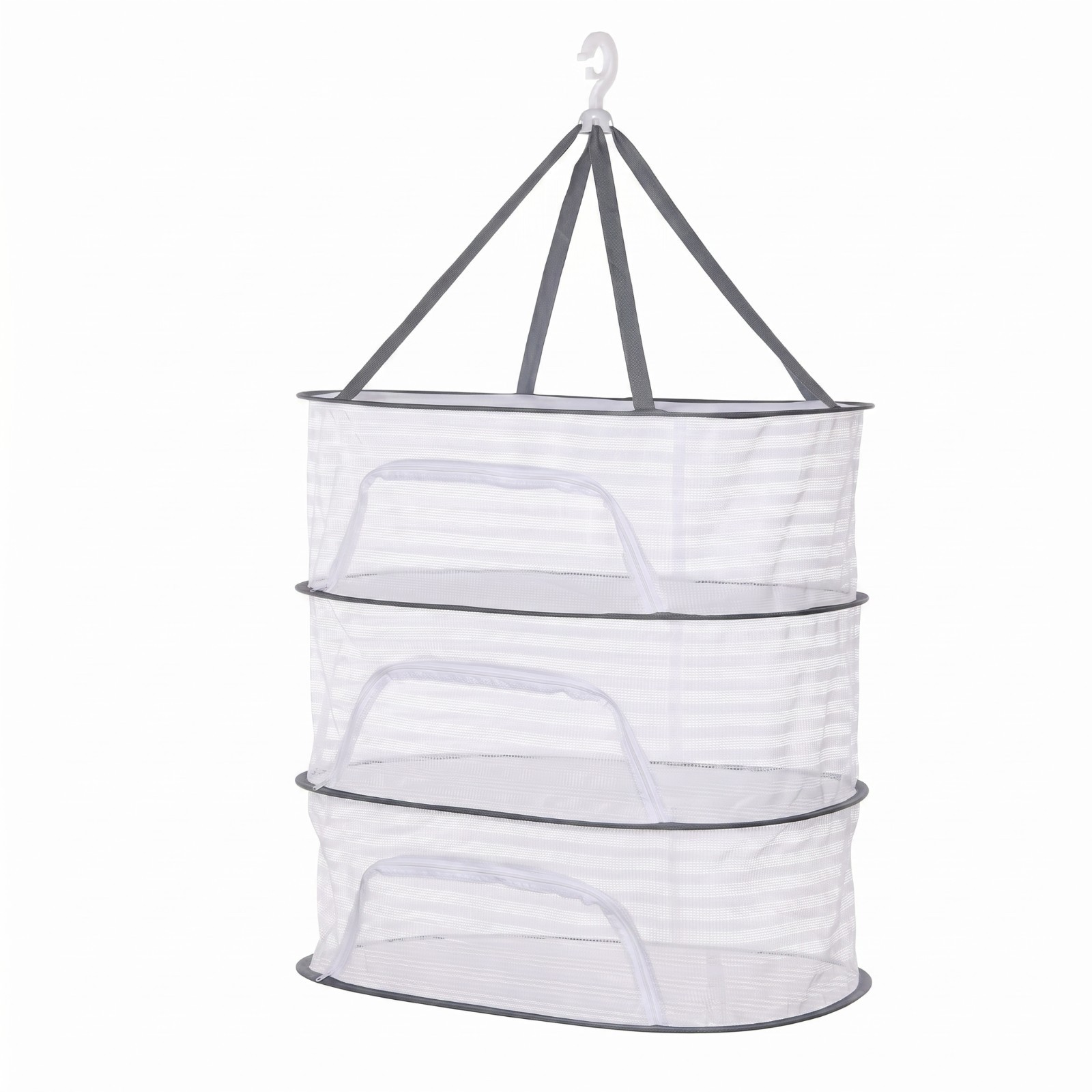 3 Layer Herb Drying Rack Hanging Mesh Net Zipper Foldable Food Fish Dryer White