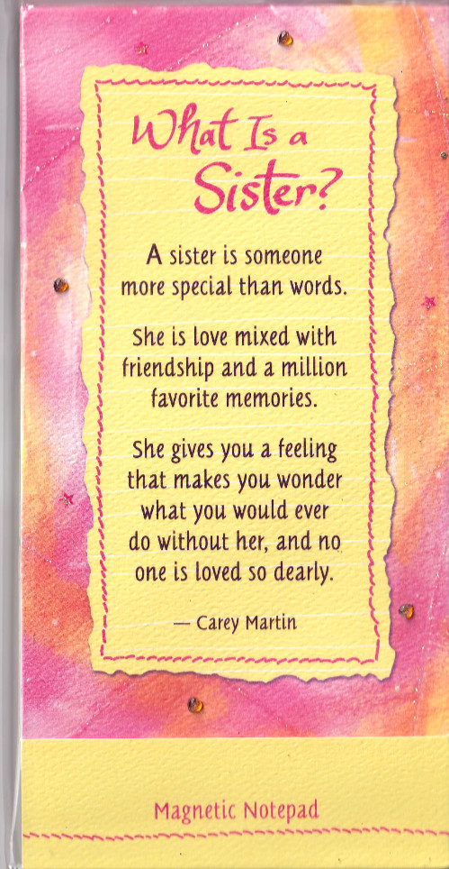 Blue Mountain Arts Magnetic Notepad "What is a Sister?" New