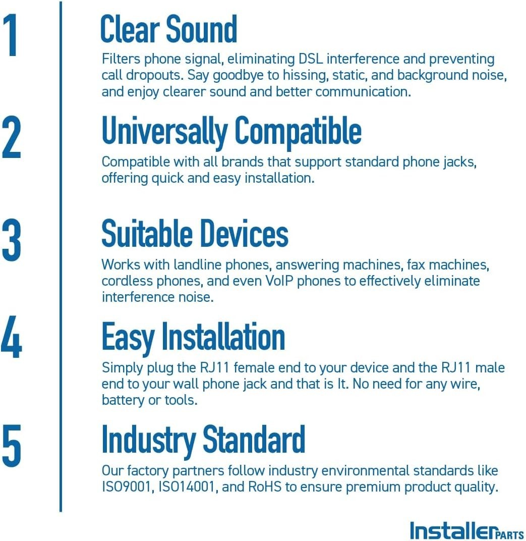DSL Modem Phone Filter for Interference Elimination Static Noise Blocker