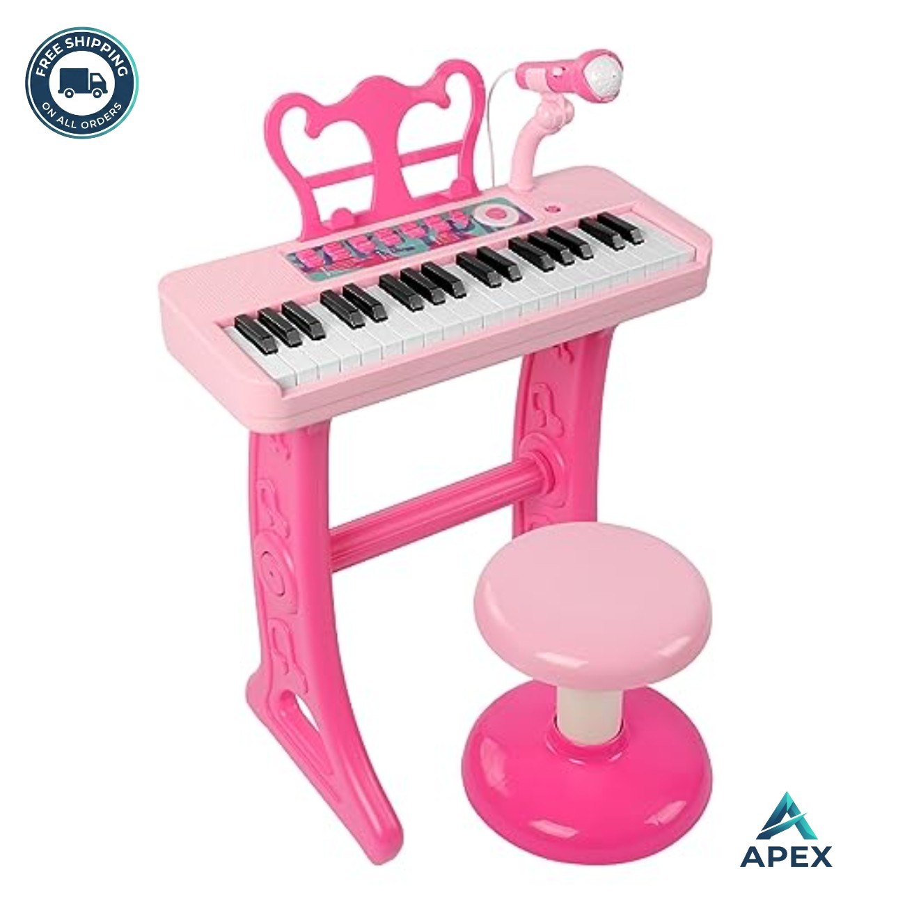 37 Keys Piano Keyboard Toy for Kids Pink with Microphone Stool MP3 22 Songs