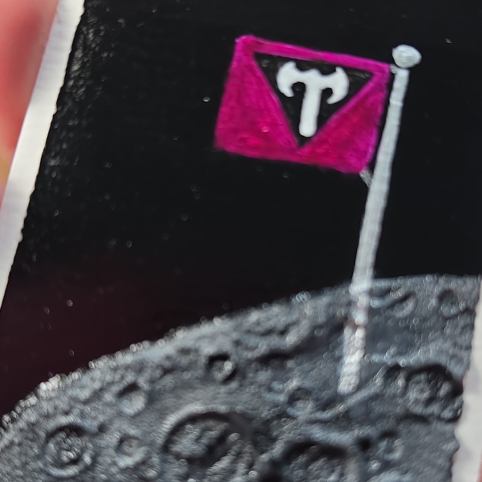 Signed Miniature Drawing Flag Moon Original Art OOAK Outer Space