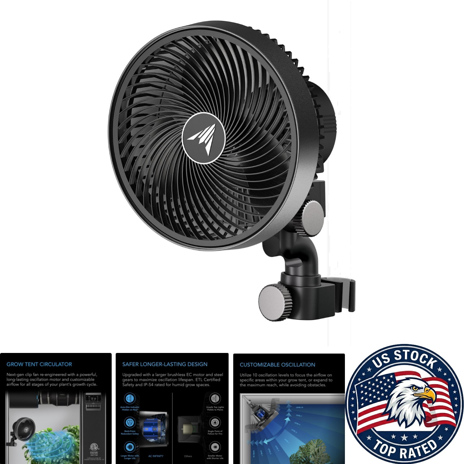 CLOUDRAY S6: 6-Inch Clip Fan for Hydroponics - 10 Speeds, 10 Oscillation Levels