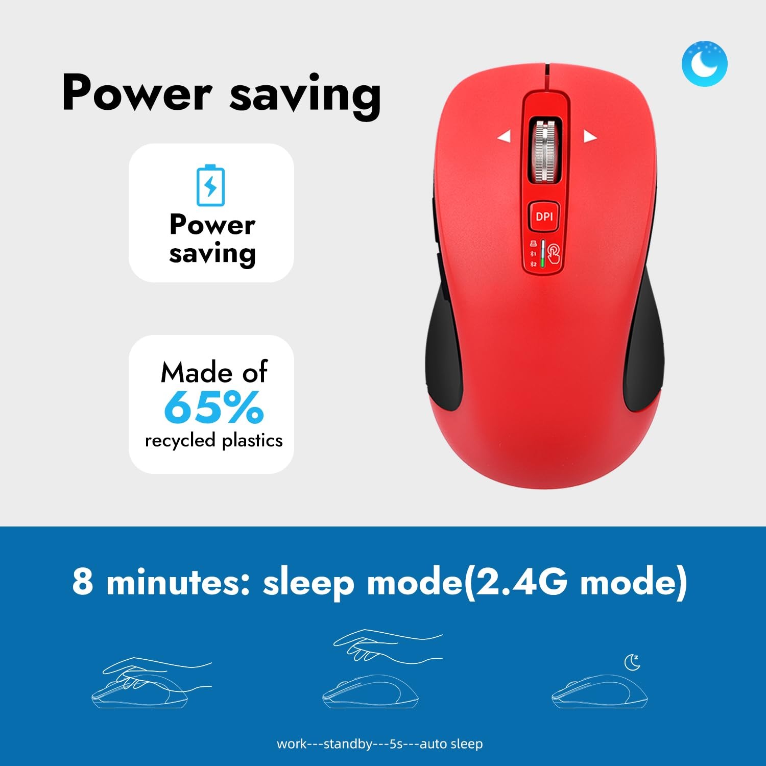 Wireless Bluetooth Mouse (USB + BT1 + BT2), Full Size, 4-Way Scrolling, Multi...