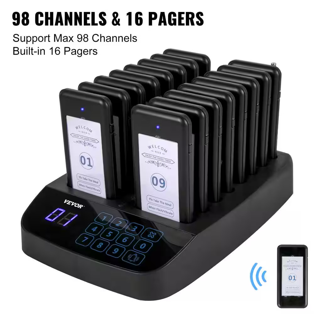 F101 Wireless Calling System 16 Pagers Touch Keyboard Restaurant Pager System wi