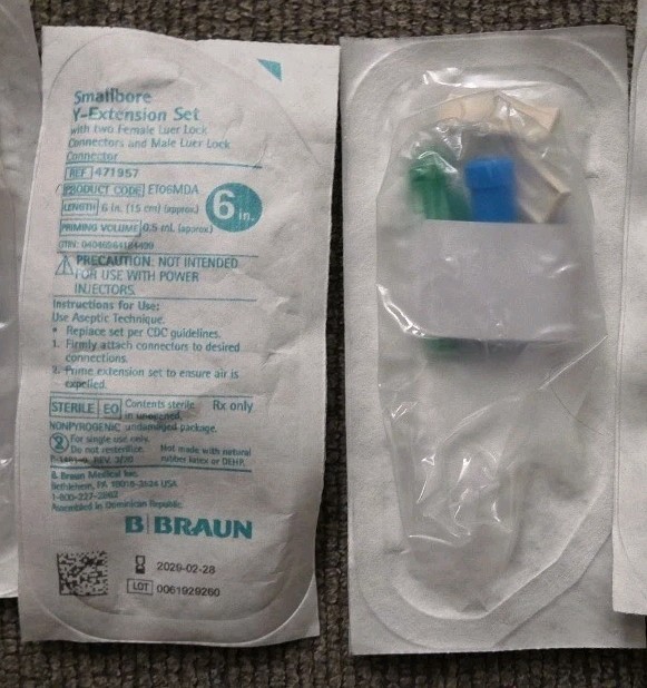 Lot Of 5 - Braun Small Bore Y (double) IV Extension Sets NeedleFree New & Sealed