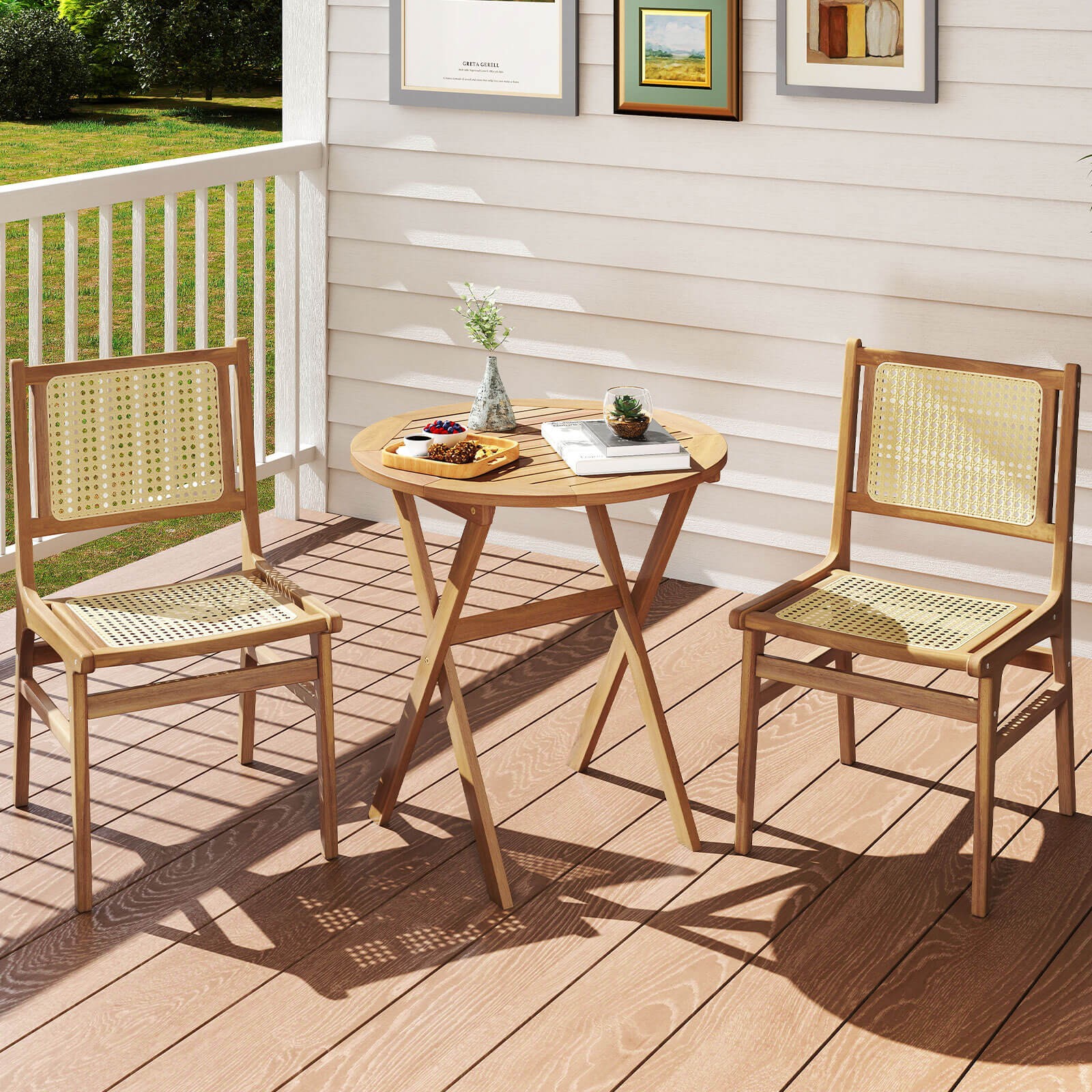 Outdoor Side Table with Slatted Tabletop & X-Shaped Structure Coffee Table