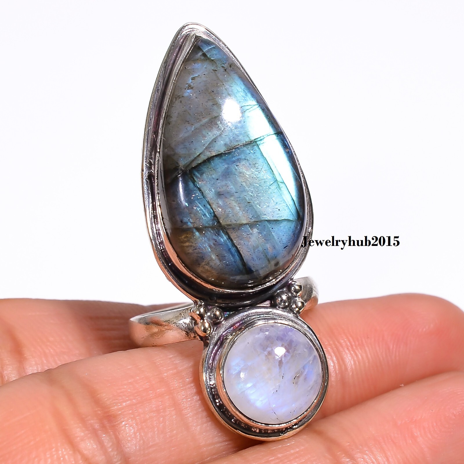 Natural Labradorite & Moonstone Ring Handmade Ring 925 Silver All Size MO*