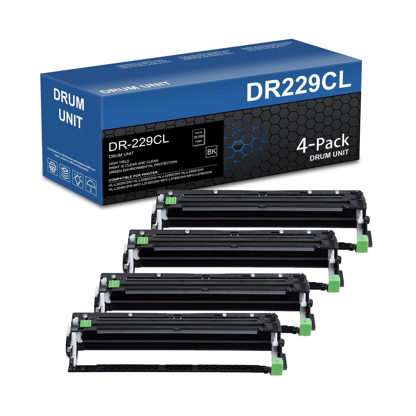 DR229CL Drum Unit Replacement for Brother 4-Pack DR-229CL DR229 Drum for HL-L...