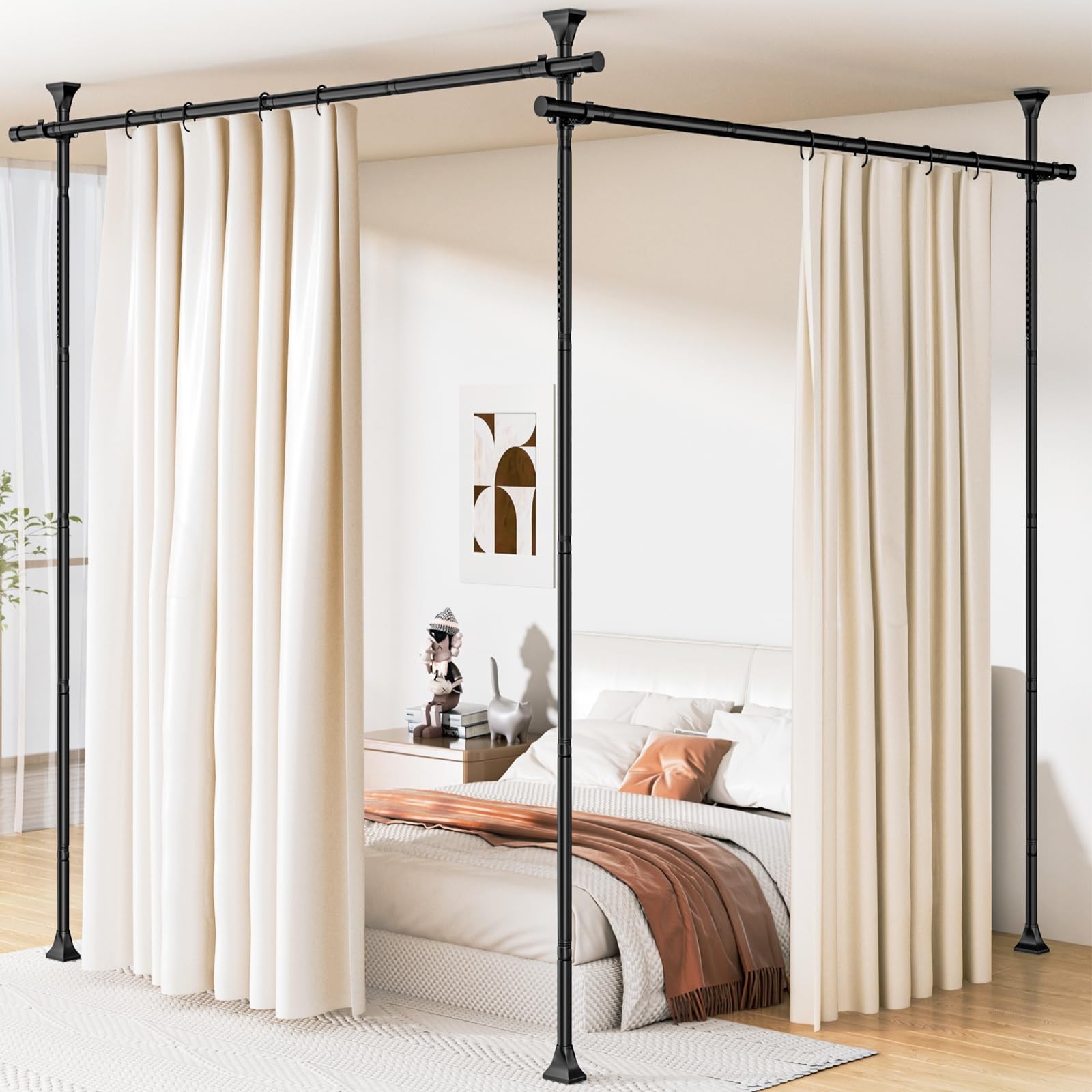 Abiglifty Room Divider Curtain Rod No Drilling, Adjustable 4-10ft(H) Black
