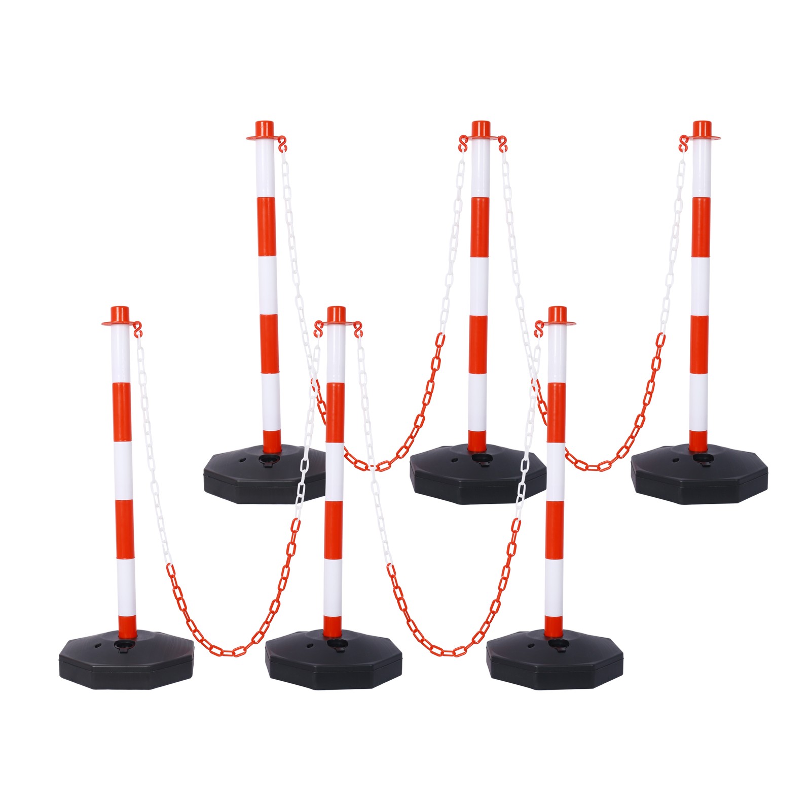 6 Pack Traffic Delineator Post Cones with Weighted Base & Reflective Collars