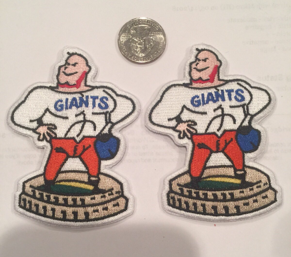 (2)-New York Giants Vintage Rare Embroidered Iron On Patches. 3.5 X 2.5”/3”x 3”