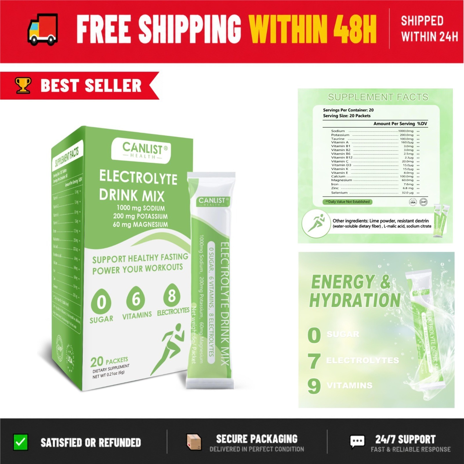 CANLIST Electrolyte Powder - Sugar Free Hydration Drink Mix