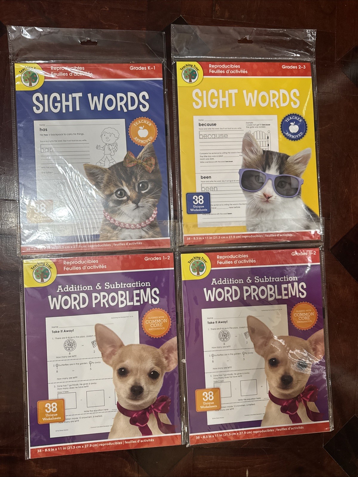 Teaching Tree Sight Words Worksheets Grade K-1, 2-3 & (2)Word Problems Grade 1-2