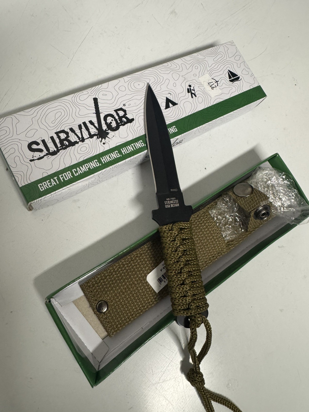 Survivor Full Tang Sharp Double Edge Fixed Blade Outdoor Survival Knife +Sheath