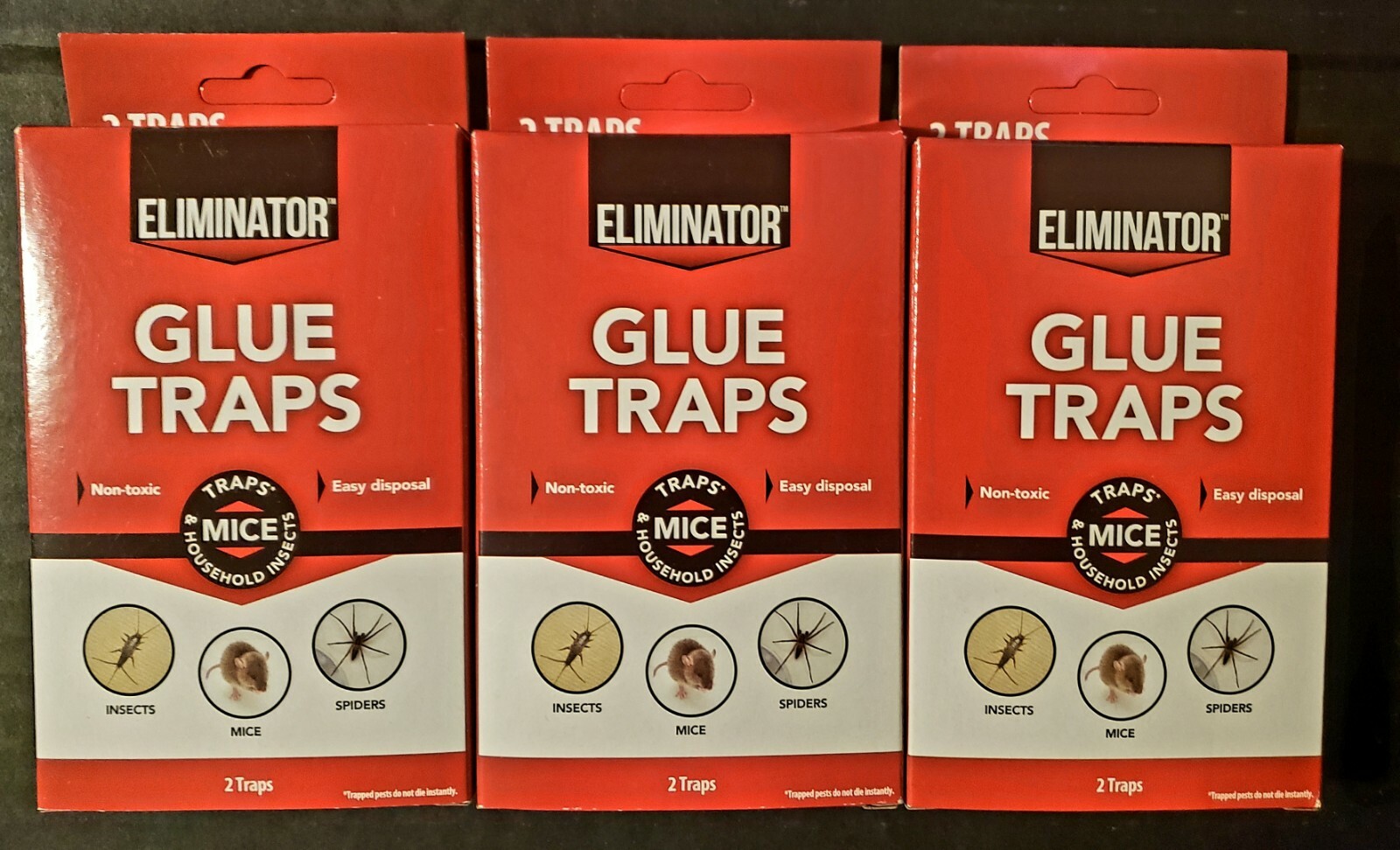 LOT OF 3 ELIMINATOR GLUE TRAPS 2 Pack NON TOXIC, Mice, Spider's, Insects, Rodent