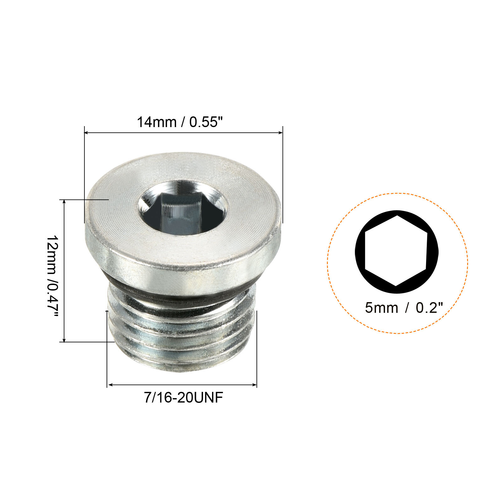 7/16-20UNF Hex Head Pipe Fitting Plug, 3 Pack Male Thread 45# Steel Plug