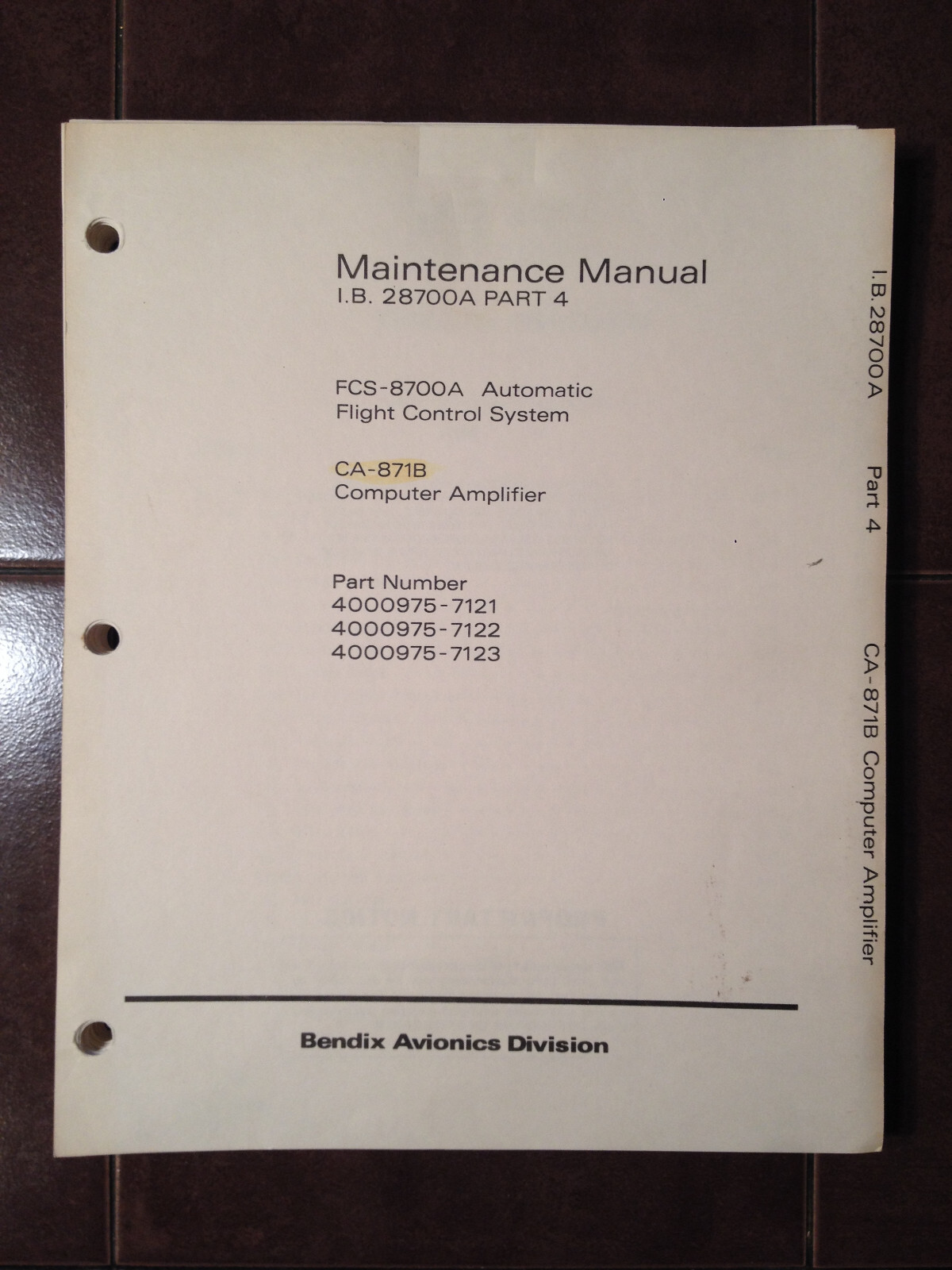 Bendix CA-871B Computer Maintenance Manual