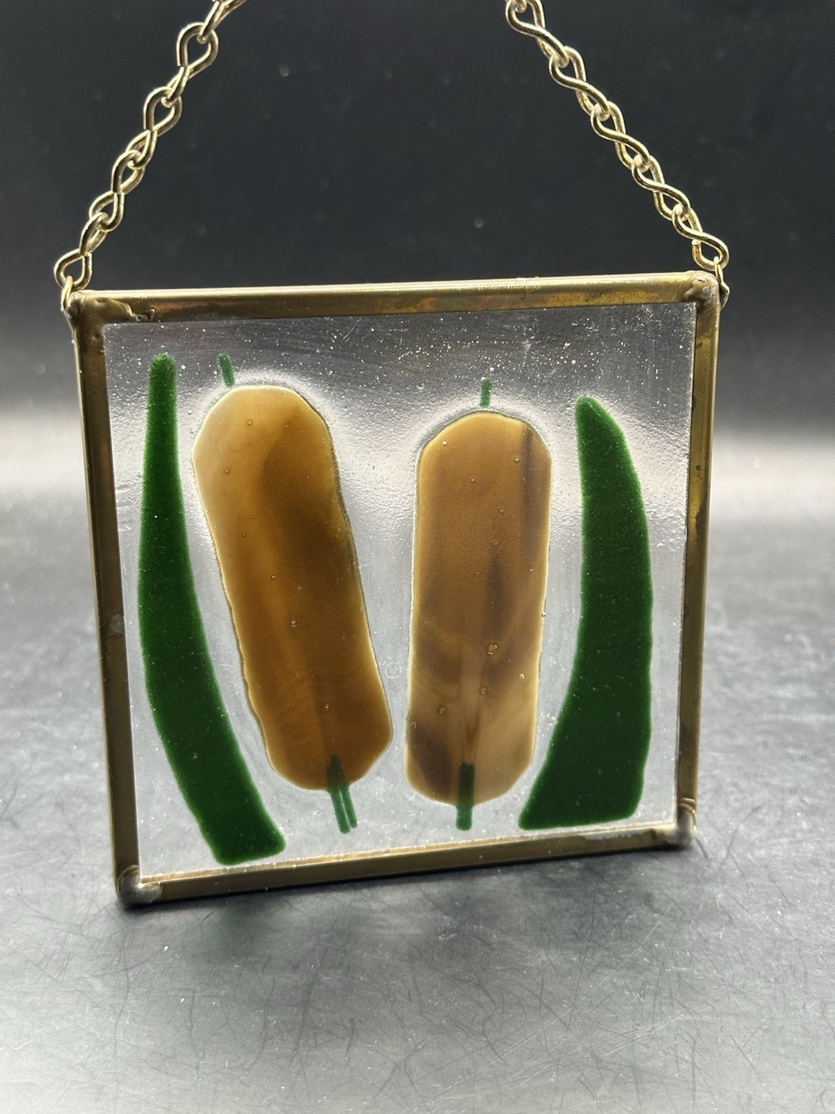 Fused Glass Suncatcher With Cattails