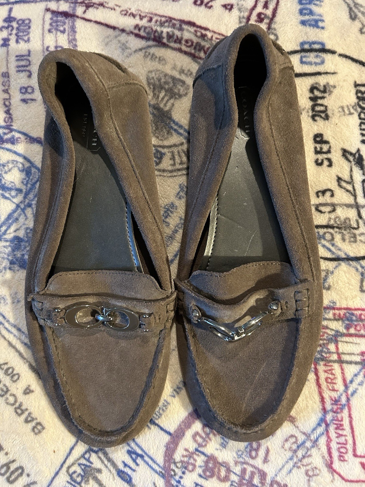 Coach Fortunata Taupe Leather Suede Flats Loafers Shoes Women’s Size 10