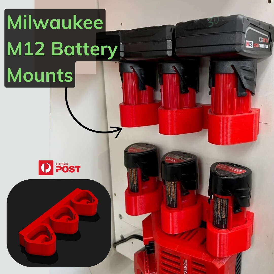 [NEW] Premium Milwaukee M12 Battery Holder Wall Mount Holds 3 Batteries