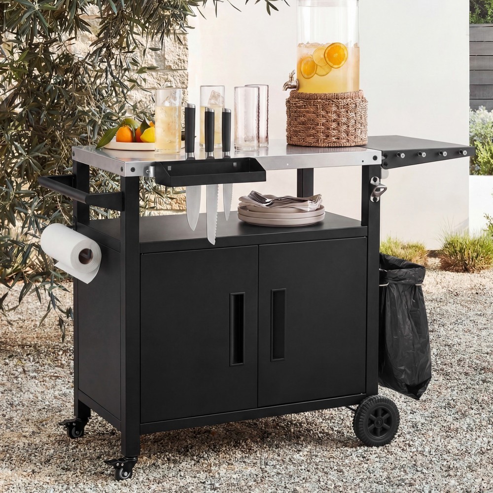Outdoor Grill Cart with Storage Cabinet, Outdoor Metal Kitchen Island