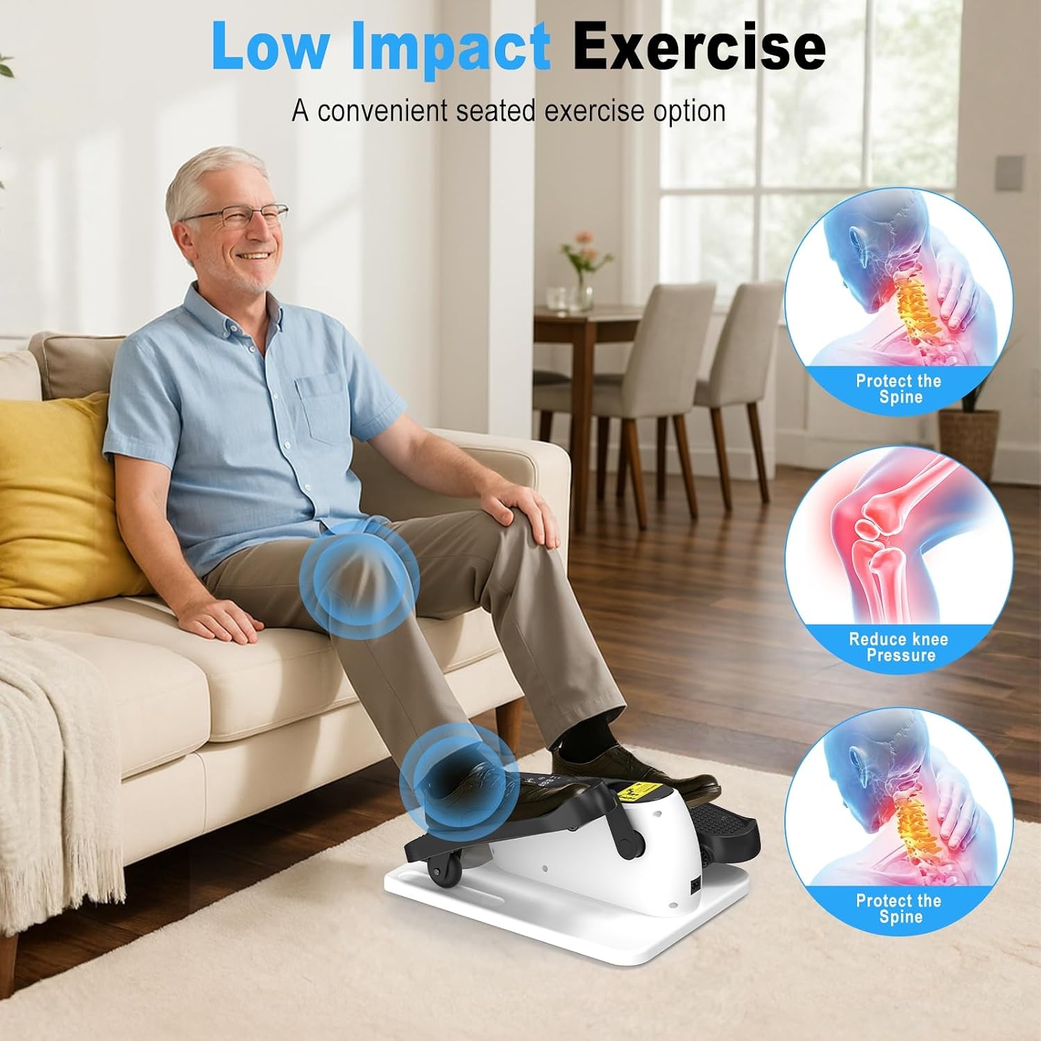 Under Desk Electric Elliptical Trainer White Compact Exercise Machine for Home