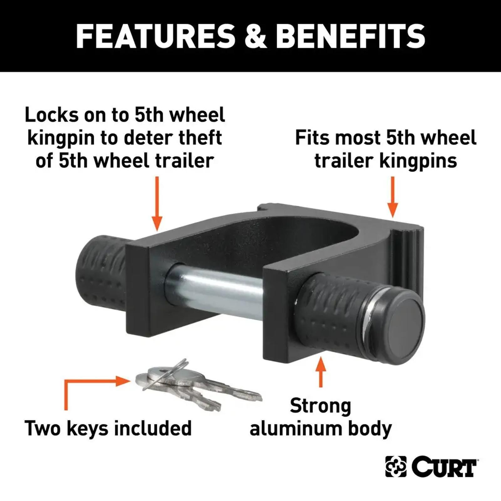 Curt 5th Wheel KingPin Lock & Keyed Alike Set for 2" Diameter KingPin