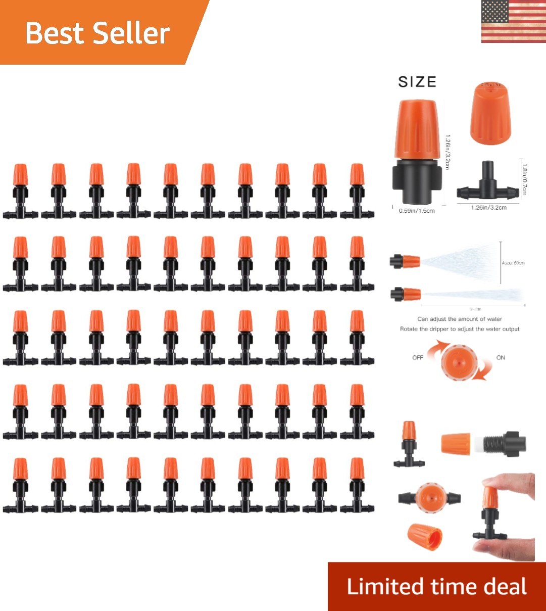 50-Pack Adjustable Drip Emitters - Precision Sprinkler System for Garden & Patio