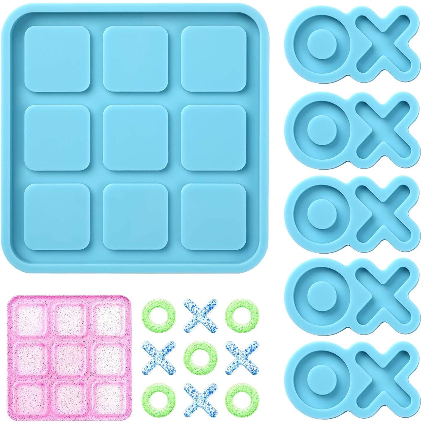 Tic Tac Toe Resin Mold with 5 Chess Pieces Molds,DECYOOL X O Board Game Silic...