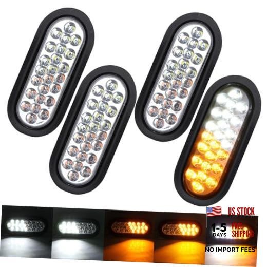 4Pcs 6" Inch Oval LED Strobe Lights - 24 LED Amber/White Recessed Mount w/Flash