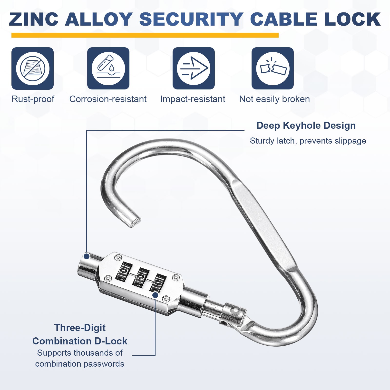 3.3Ft Security Cable Lock Steel Safety Cable with 4.8" Combination Lock Silver