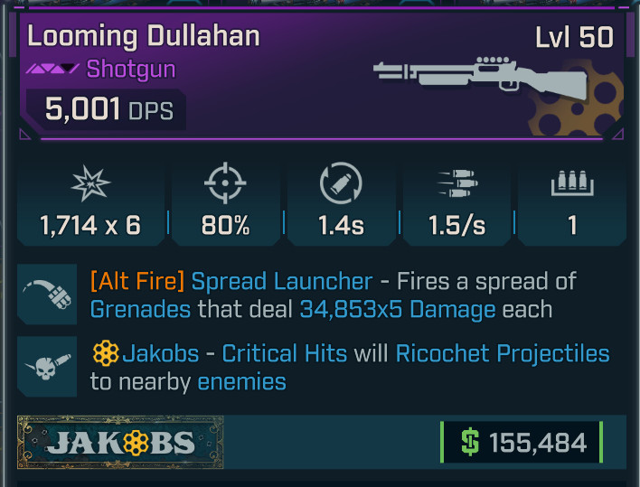 Borderlands 4 ⭐ LOOMING DULLAHAN⭐SPREAD LAUNCHER⭐JAKOBS ⭐34,853 X 5 damage