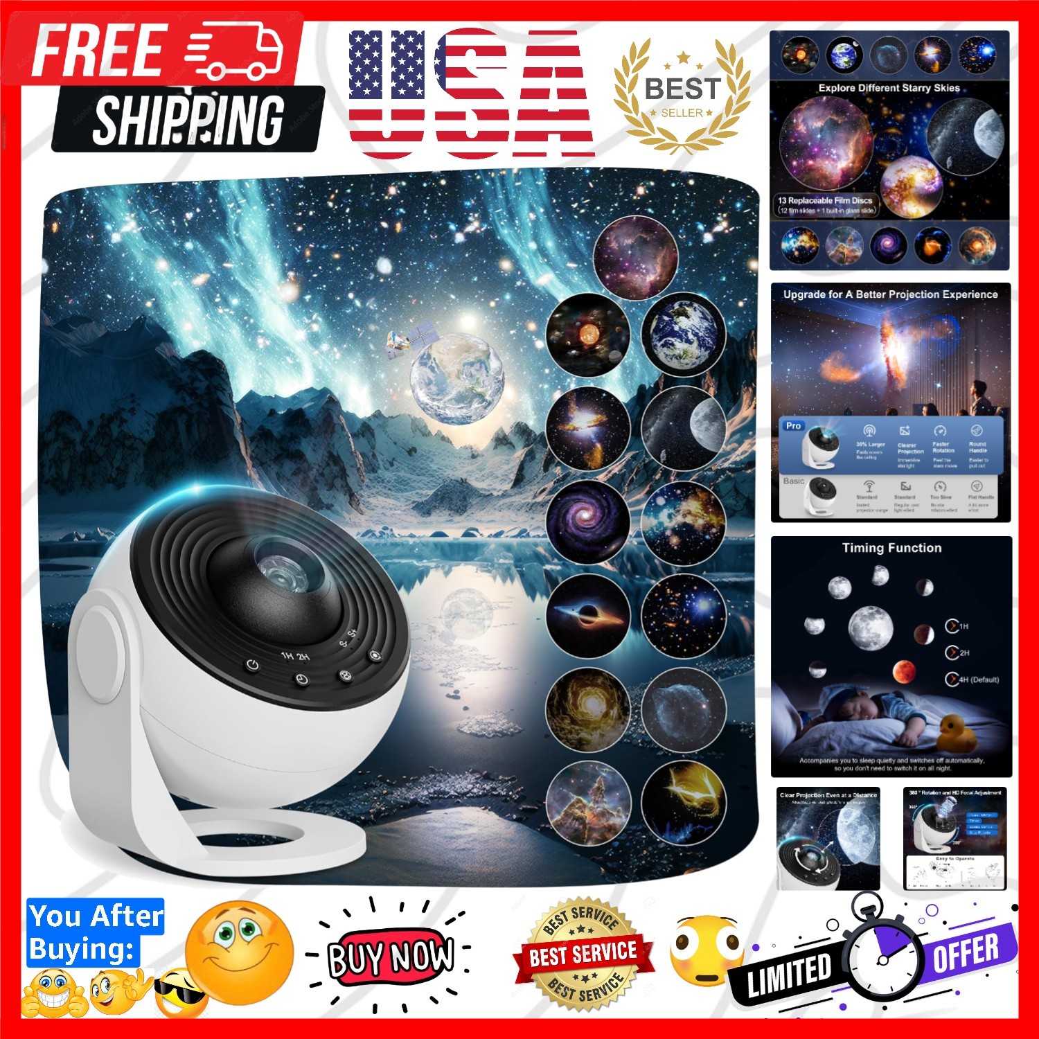 Planetarium Projector Pro for Bedroom, 13 in 1 Star Projector Galaxy Light, C...