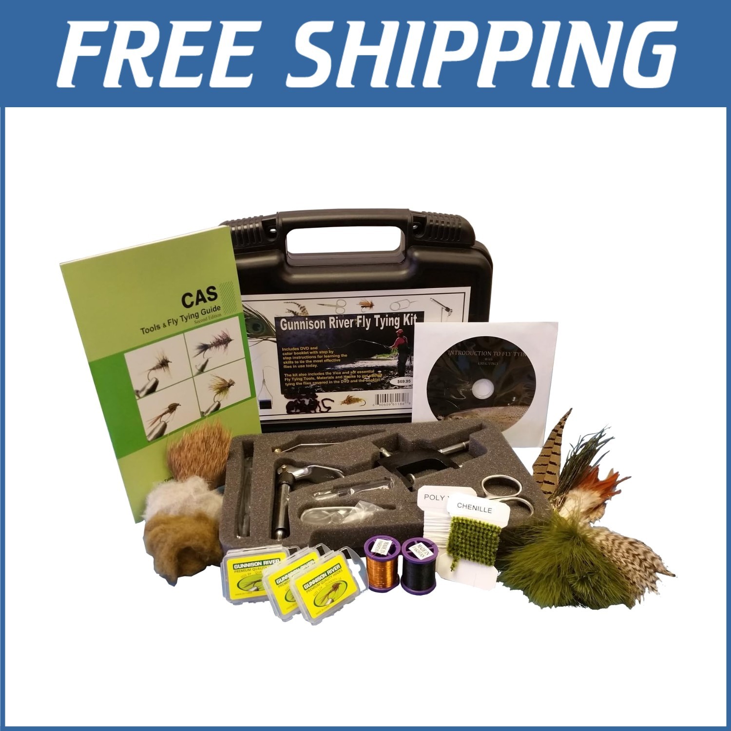Ultimate Fly Tying Starter Kit: 6 Flies, 5 Tools, Instruction Book & Case
