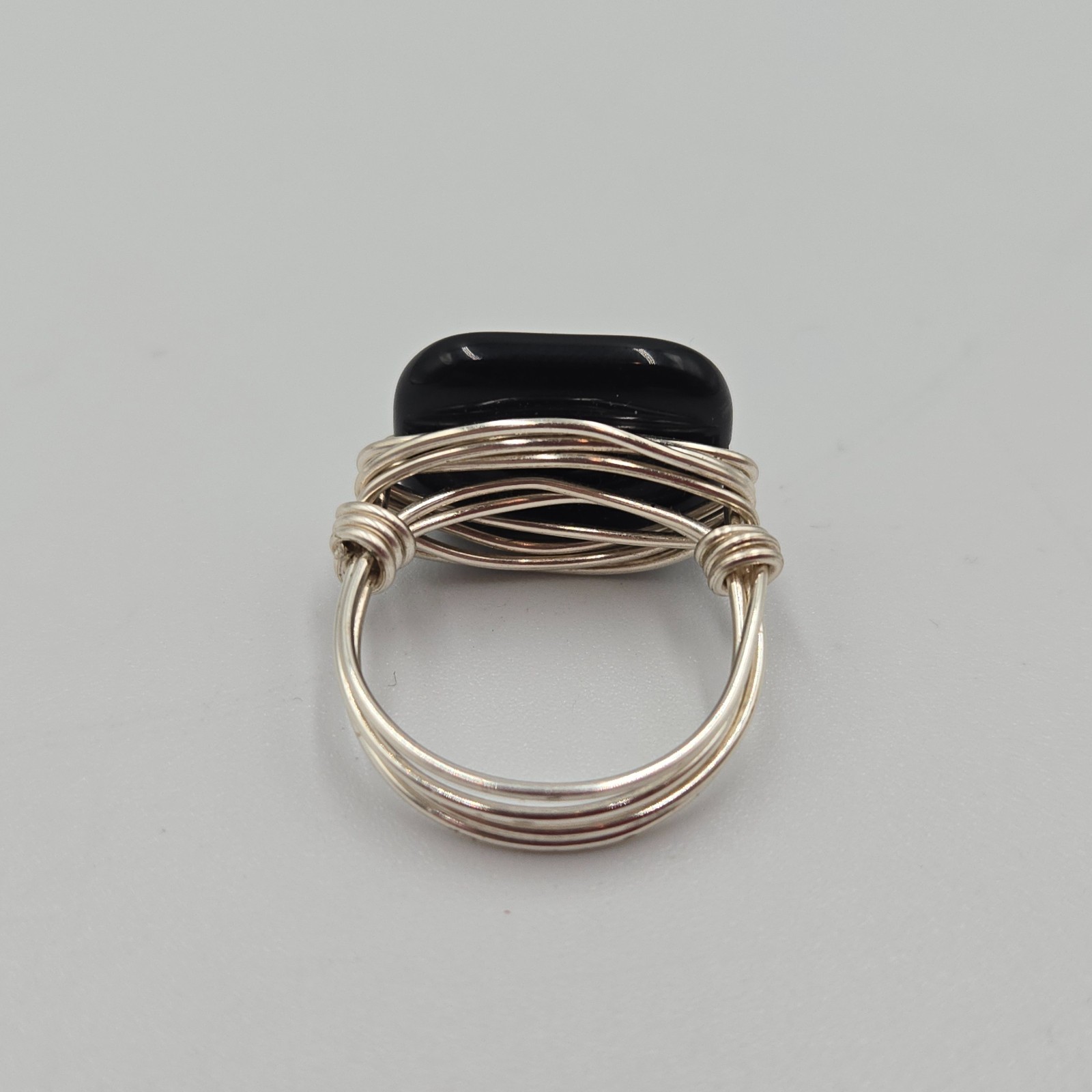 Handmade Silver wire & Black Bead Ring