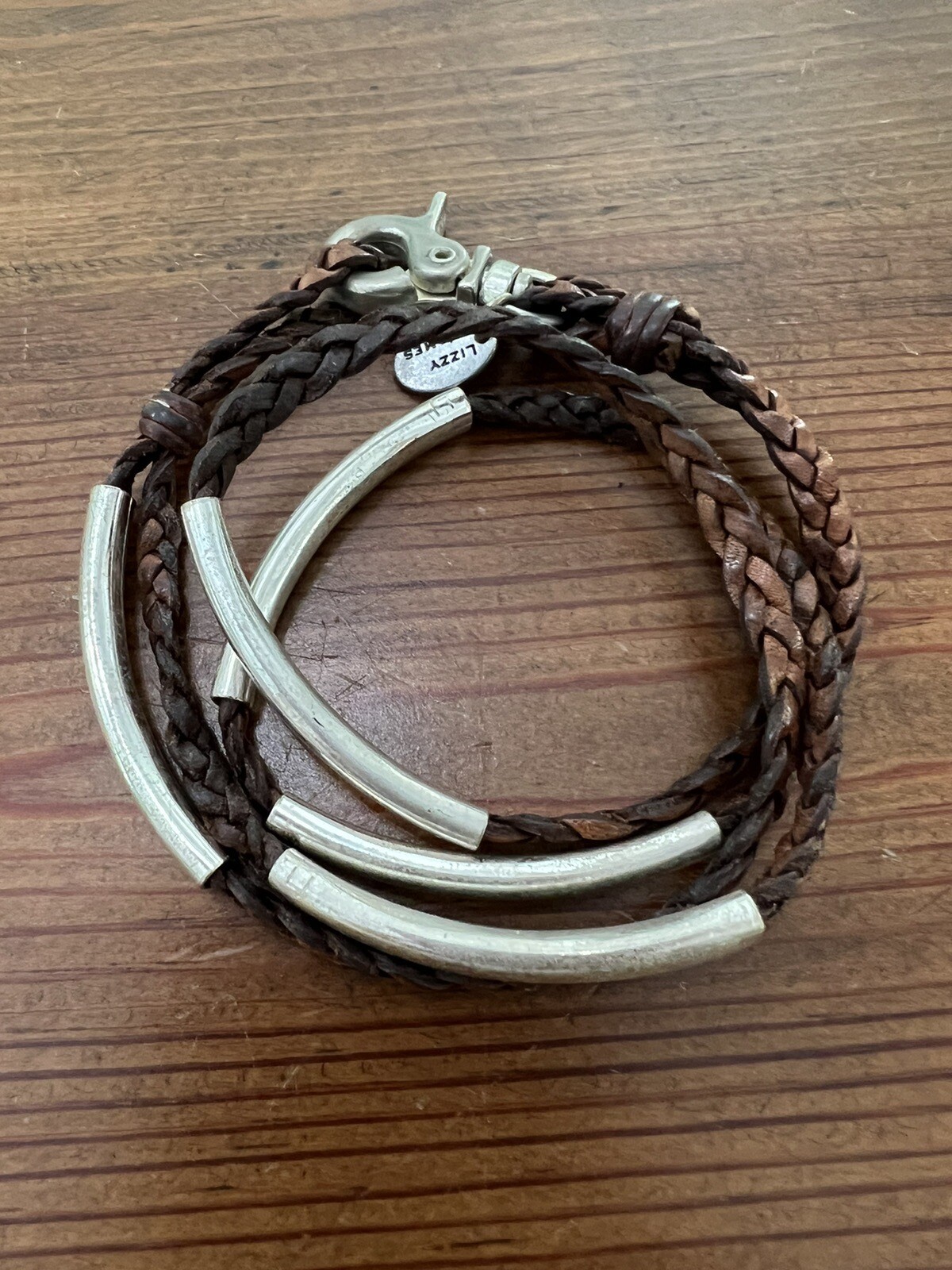 Lizzo James Handcrafted Brown Leather Silver Plate Wrap Bracelet/ Necklace 16”