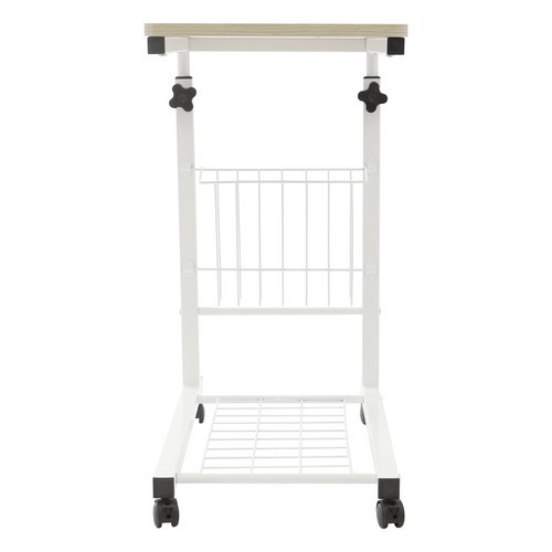 Height Adjustable Side Table With Wheels 2 Tier C Shaped Mobile Standalone Table