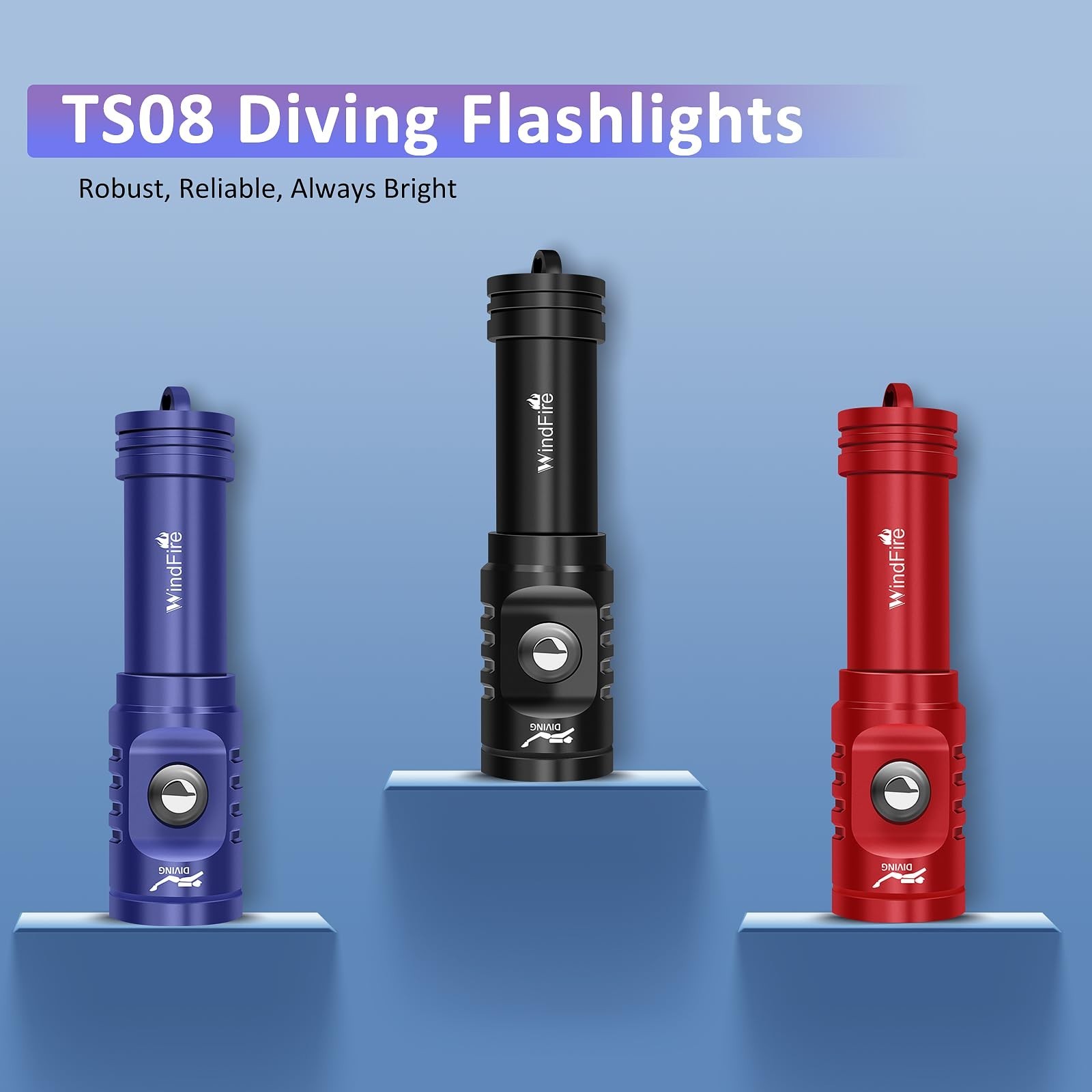 Super Bright Rechargeable Waterproof Dive Light - 3 Modes Scuba Flashlight Torch