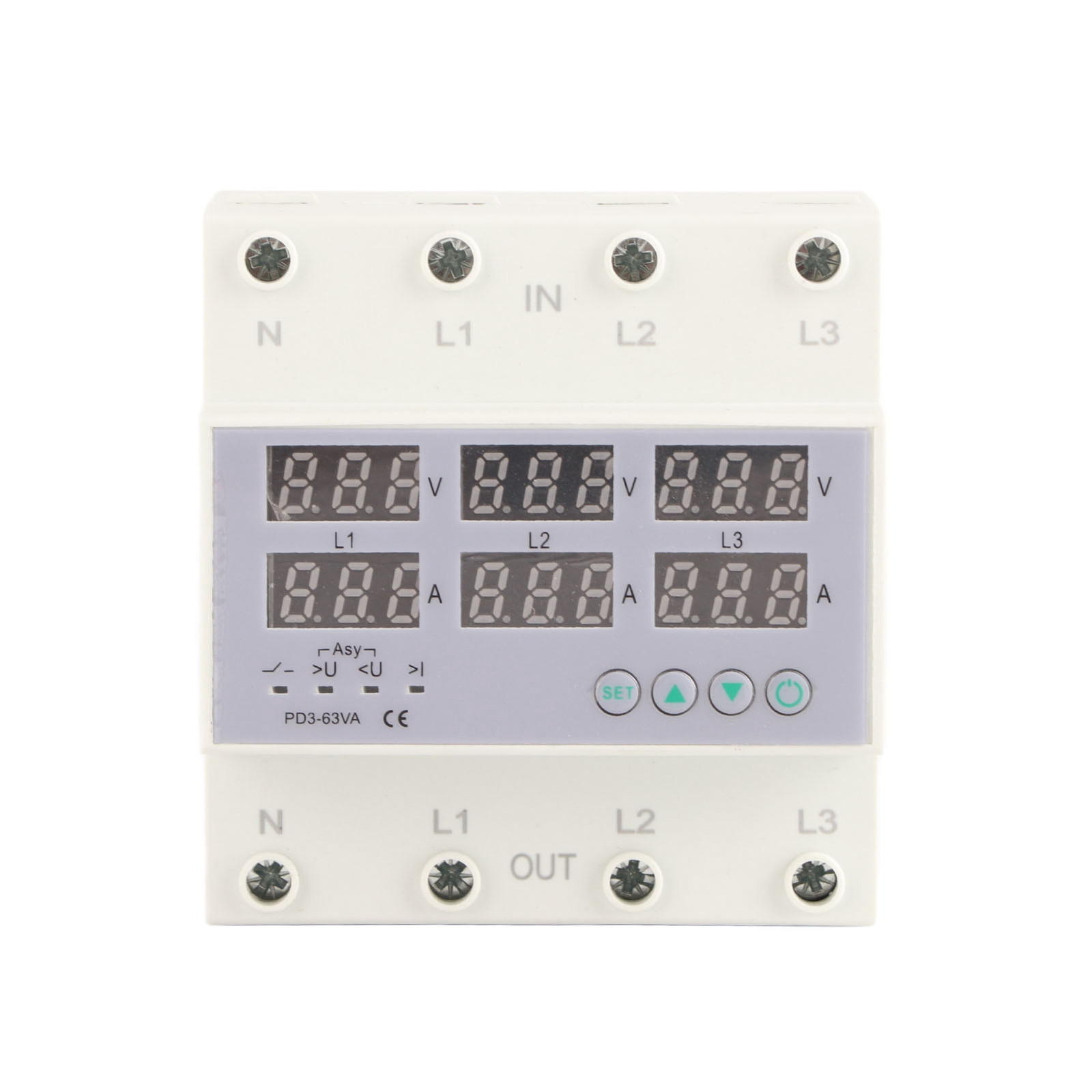 3 Phase DIN Rail Voltmeter Ammeter Automatic Overvoltage Protector 63A Part