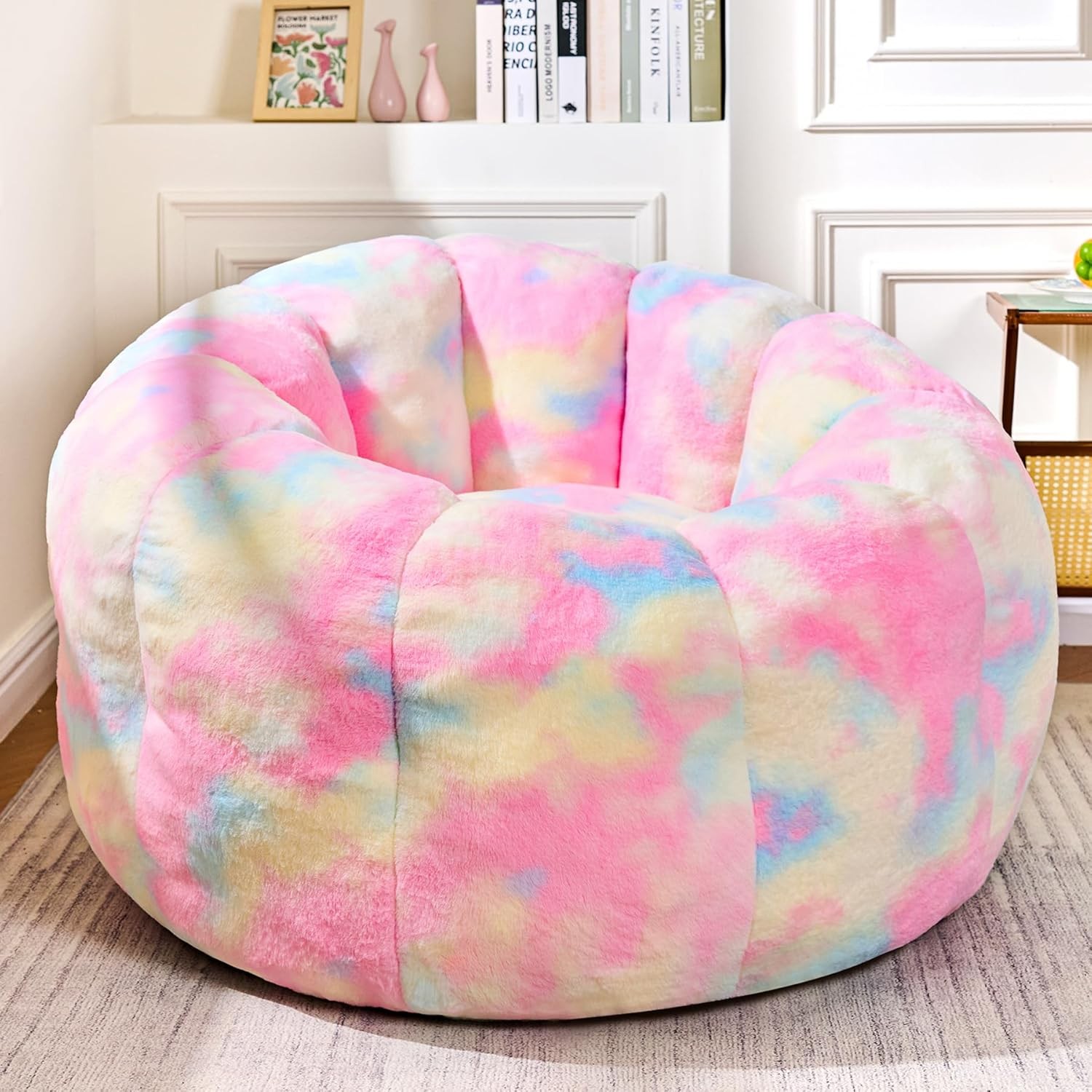 Giant Bean Bag Chair, Faux Fur Adults Beag with Petal Armrest Oversize