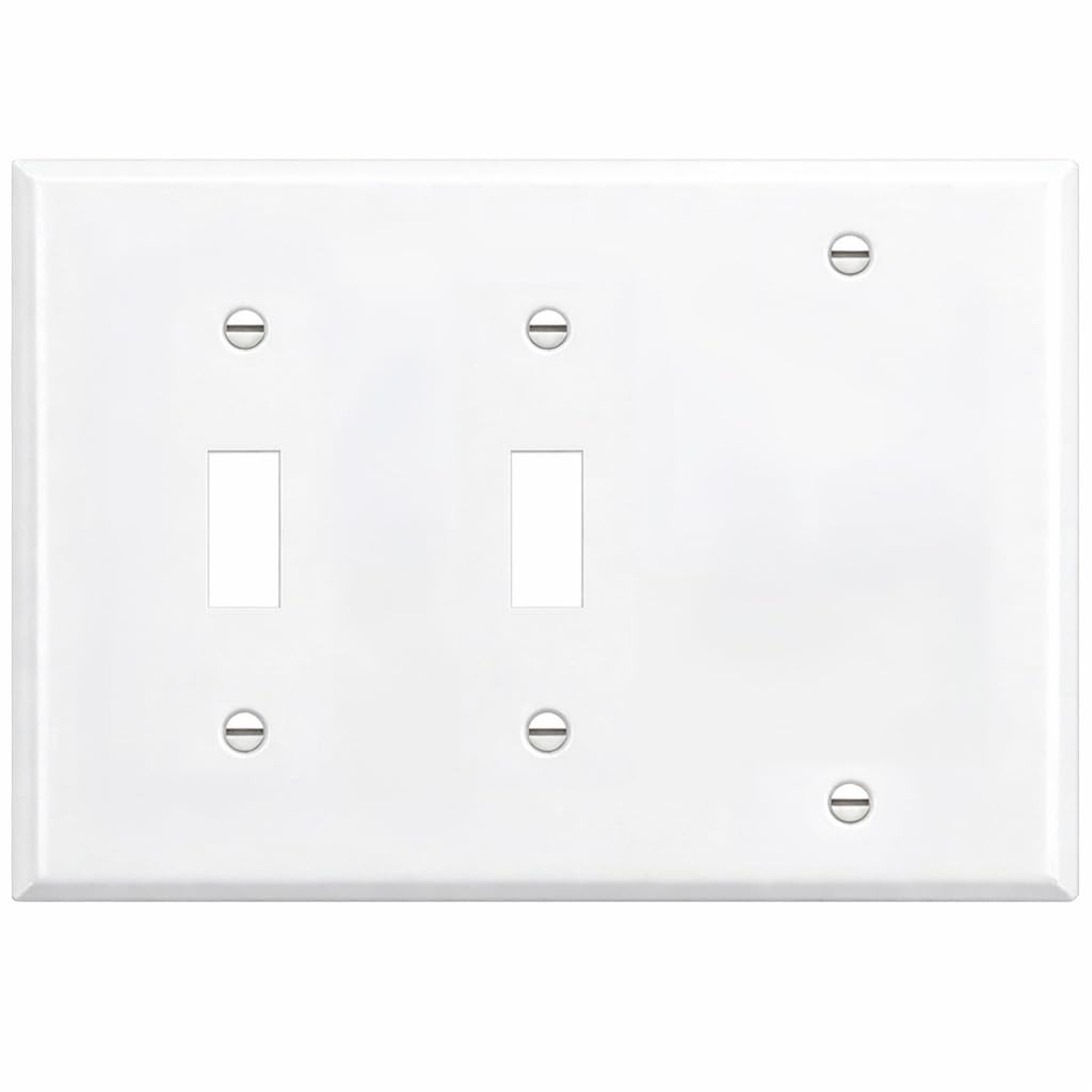 3-Gang Combination Wall Plate, Double Toggle and Blank, Hard to Find, White Meta
