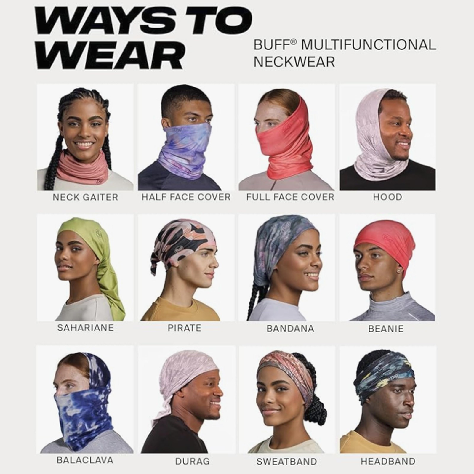BUFF Original EcoStretch Neck Covering UPF 50 Multi-functional Black Bandana