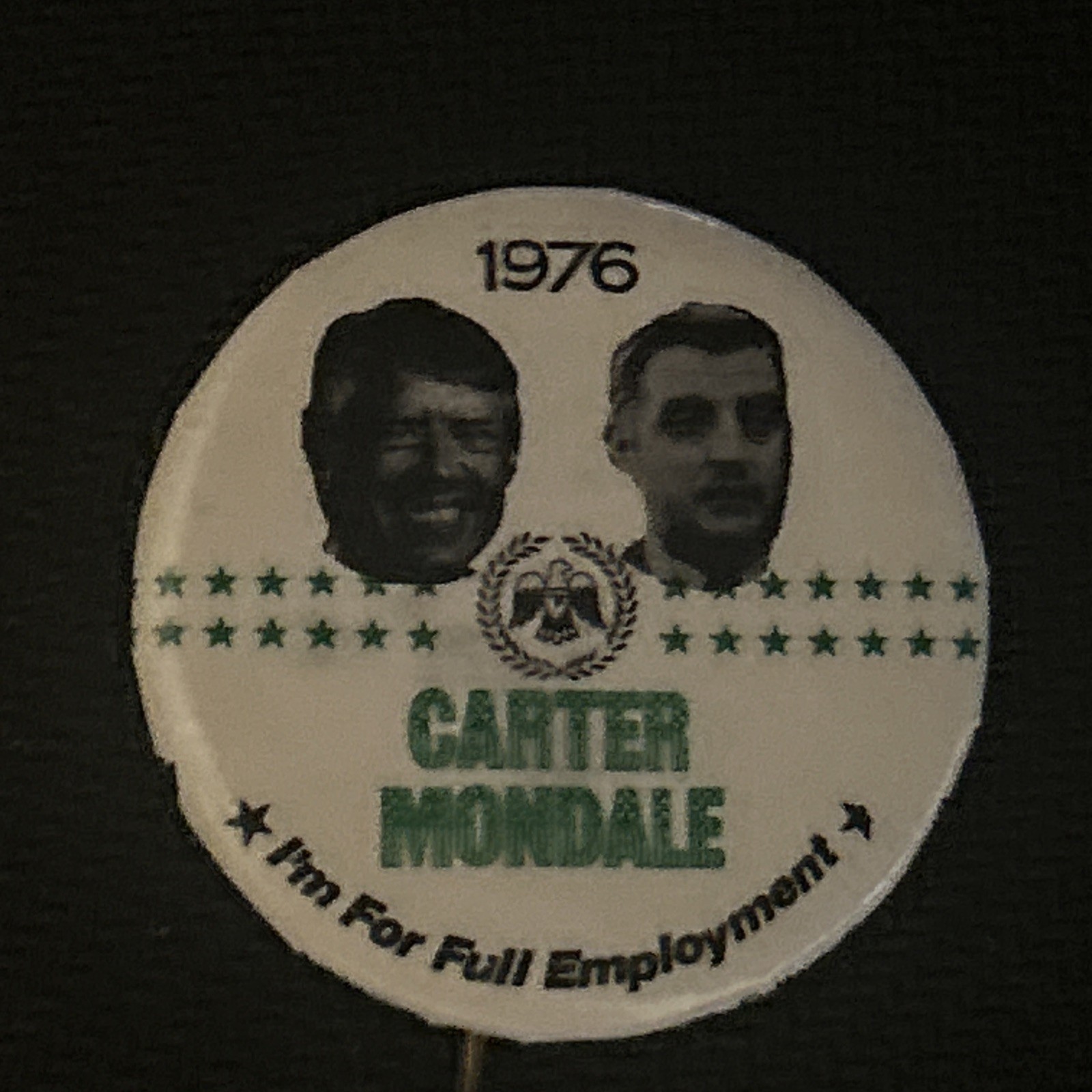 1976 Carter Mondale I’m 44 Employment jugate  1 1/4” pinback button pin