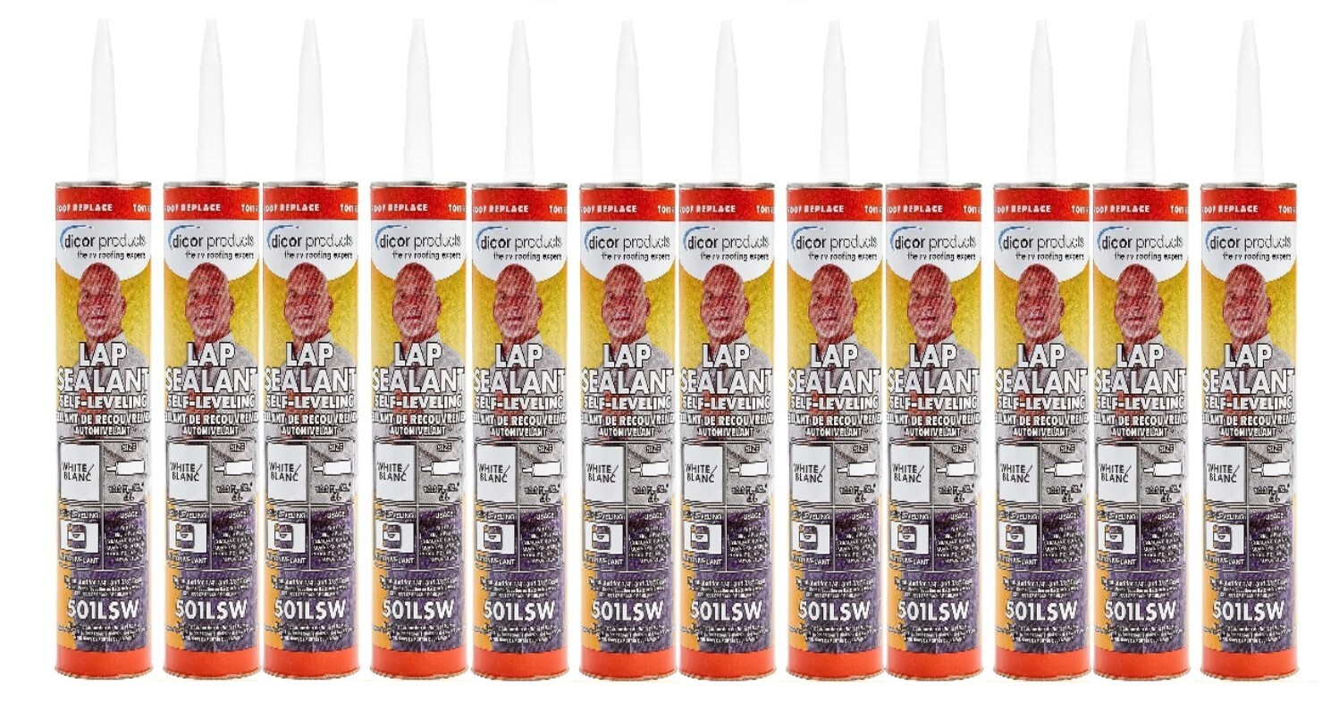 Dicor 501LSW-1 Self-Leveling Lap Sealant White 10.3oz Roof Repair RV Box of 12
