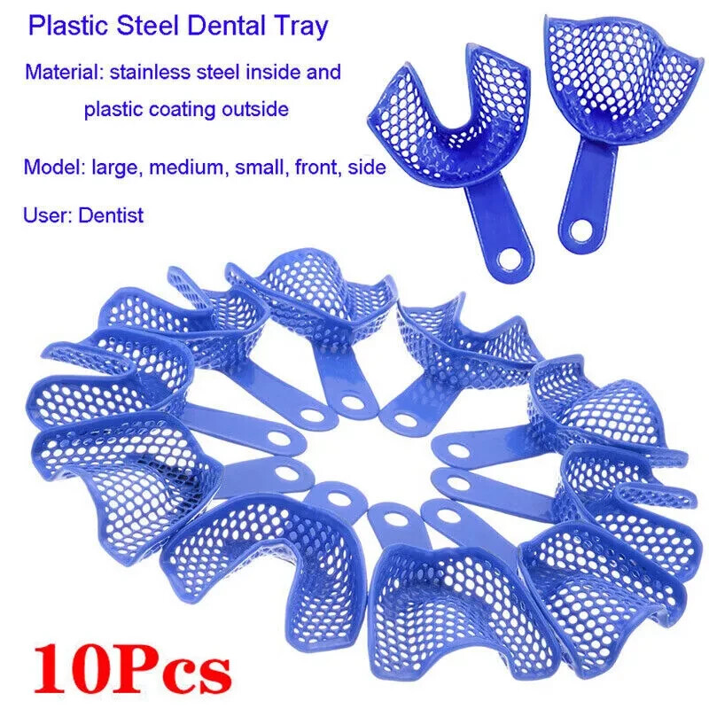 10 Pcs Dental Impression Trays Plastic-Steel Upper/Lower Autoclavable L/M/S