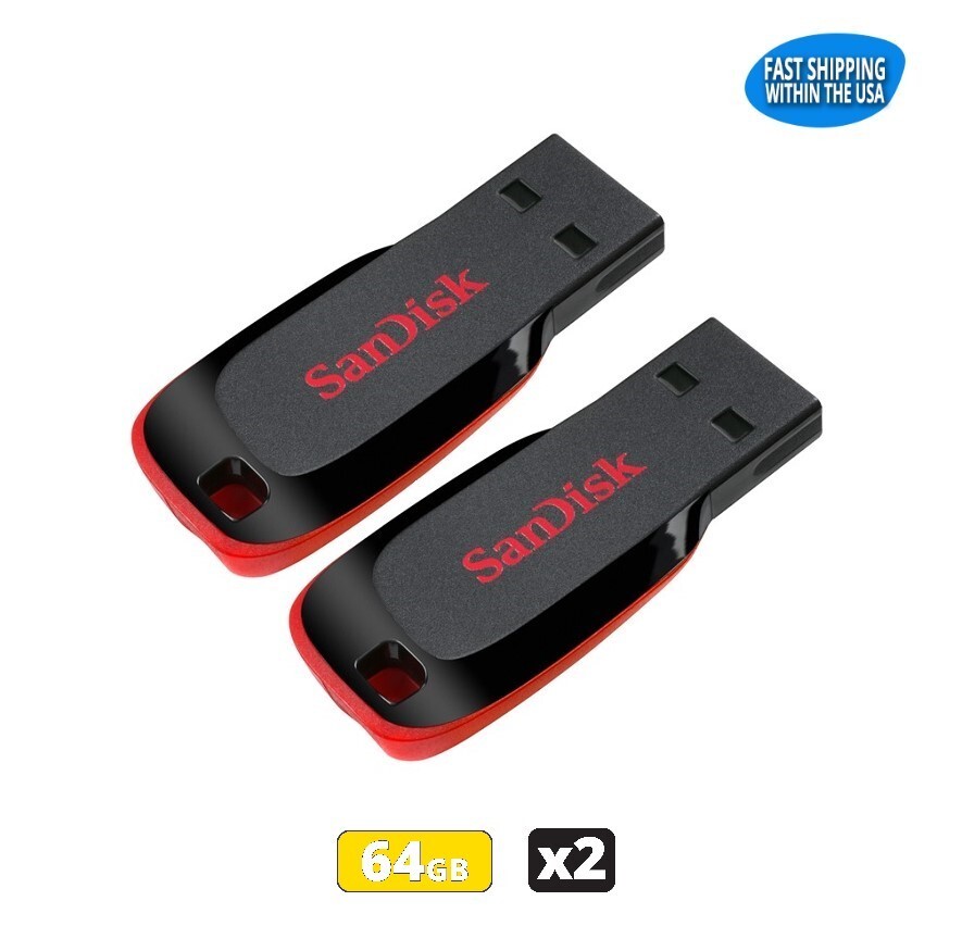 SanDisk Cruzer Blade 64GB USB 2.0 Flash Drive Thumb Drive Pen Drive (2 Pack)