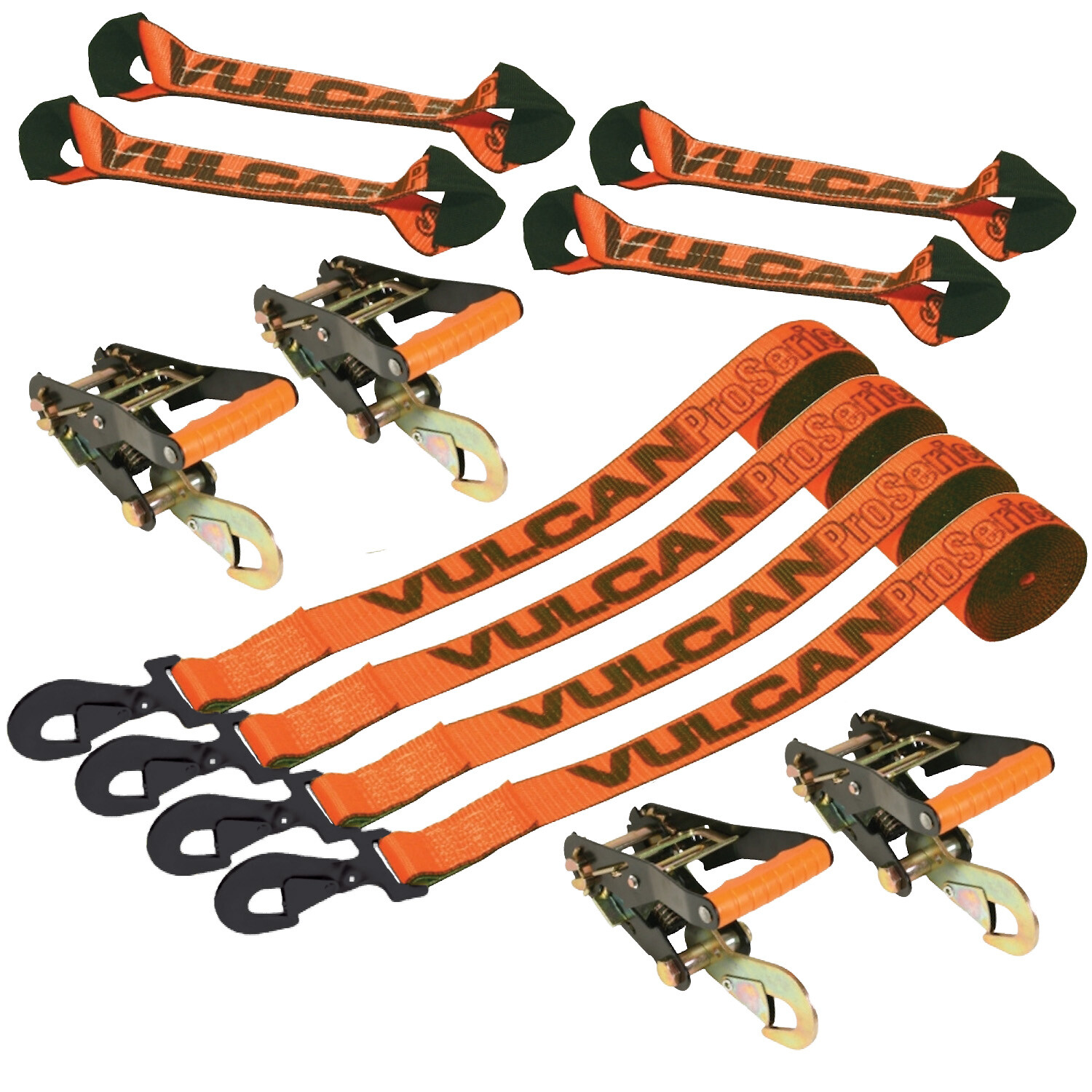 VULCAN 8-Point Roll Back Car Tie Down Kit - Snap Hooks, 4 Pack - PROSeries