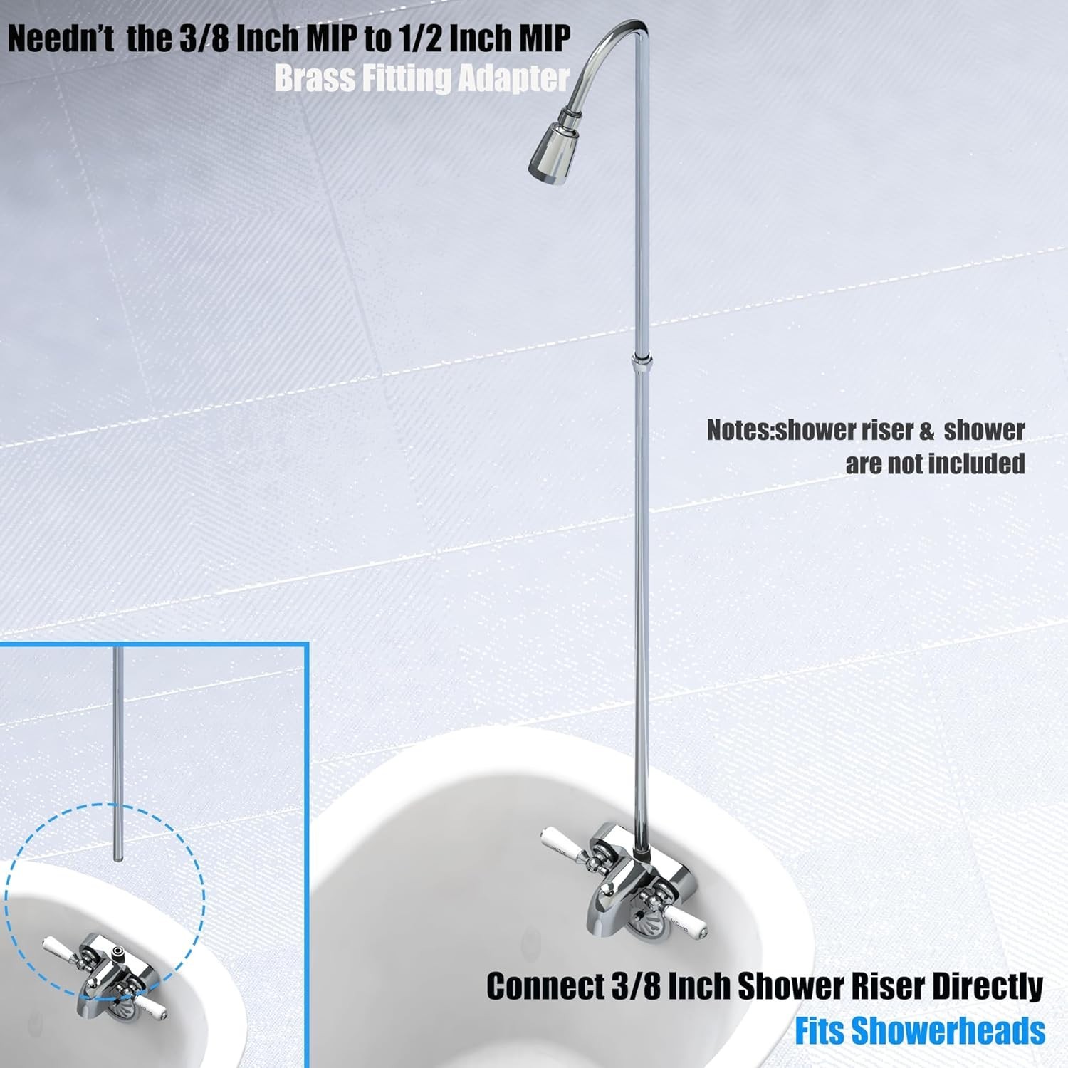 Heavy Duty Bathcock Diverter Shower Attachment for Clawfoot Tub Faucet 2 Lever
