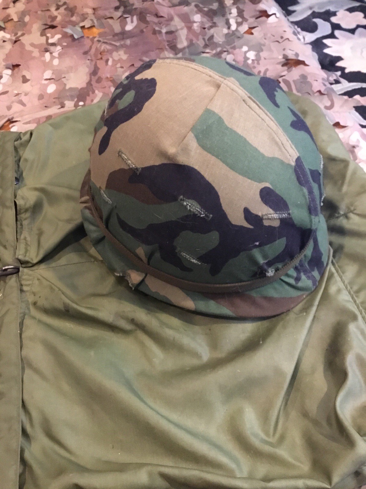 USGI M1 Helmet Steel Pot with Liner & Camouflage Cover & Flyer’s Helmet Bag