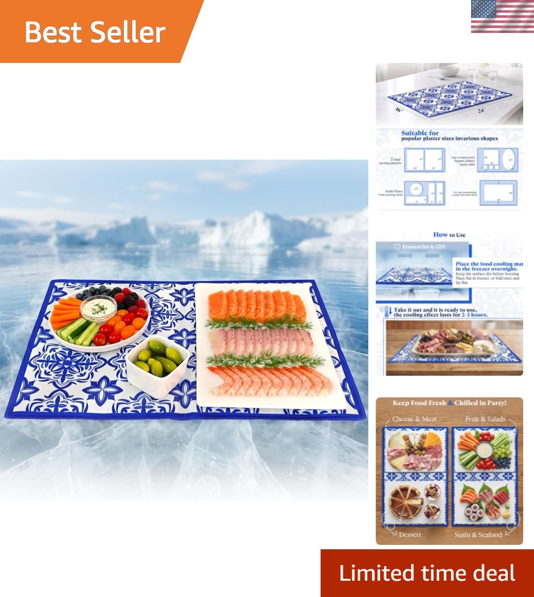 Cooling Mat for Food, Foldable Reusable Chilled Serving Trays for Parties, 24...